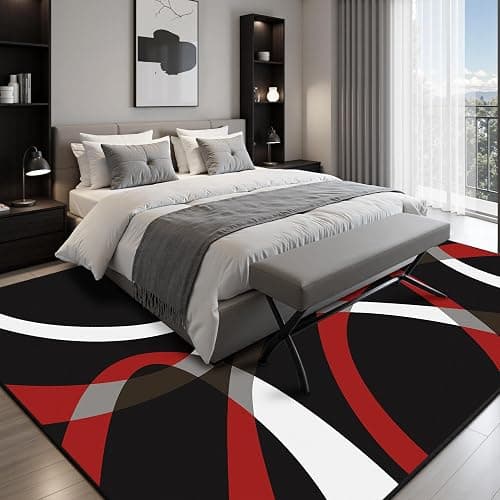 Classical Modern Black and Red Stripe Pattern Area Rug for Living Room 4x6 Outdoor Rug Non Slip&Non-Shedding Low Pile Indoor Large Carpets for Bedroom, Dining Room, Home Office, Bathroom thumbnail 2