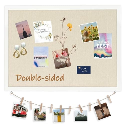 DOLLAR BOSS Cork Board Bulletin Board with Linen Double-Sided 36" x 24" Linen Corkboards for Walls Picture Display Vision Board for Office Home School Framed Picture Pin Board, 20 Pushpins 10 Clips - Image 1