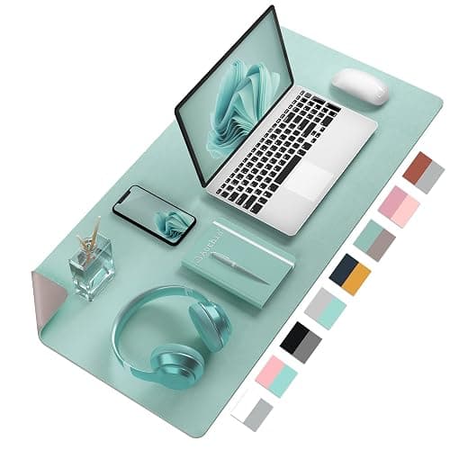 Desk Mat Large protector Pad - Multifunctional Dual-sided Office Desk Pad,Smooth Surface Soft Mouse Pad,Waterproof Desk Mat for Desktop, Pu Leather Desk Cover for Office/Home(Lake Blue, 23.6" x 13.7") - Image 1