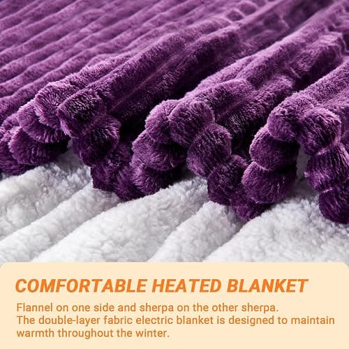 Qieryun Heated Blanket Electric Throw, Soft Flannel Heating Blanket with 8 Hours Auto Off 10 Fast Heating Levels Machine Washable Sherpa Heated Blanket with Overheating Protection thumbnail 4