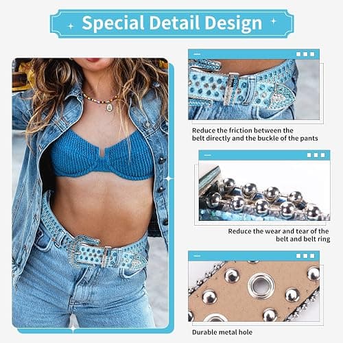 TINIDI Luxury Strap Men Women Rhinestones Belt Western Bling Bling Crystal Diamond Studded Belts thumbnail 3