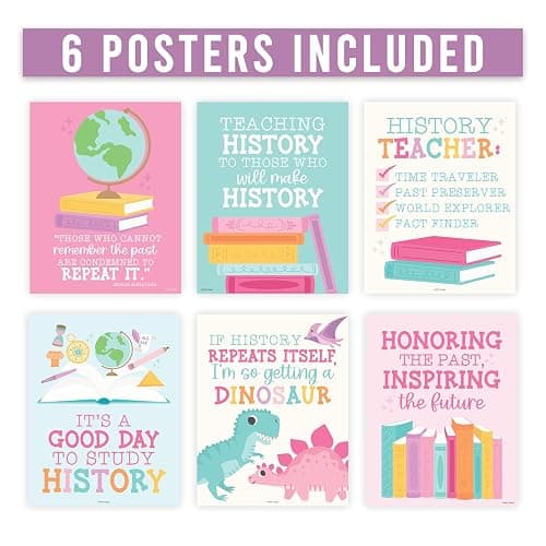 Hadley Designs 6 Social Studies Classroom Decorations – US History Posters for Elementary, Middle School and High School, Durable World History Wall Art for Teachers - Pastel Classroom Decor thumbnail 5
