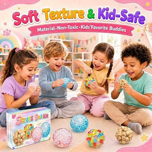 4 Pack Crunchy Noisy Squishy Stress Balls, Slush Textured Sensory Toys Set, Stress Relief Toys for Kids Adults, Squeezee Sensory Toys, Birthday Xmas Gifts for Girls & Boys thumbnail 3