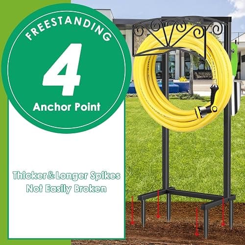 TomCare Garden Hose Holder Upgraded Heavy Duty Metal Water Hose Holder Holds 160 FT Hoses Sturdy Hose Reel with 2 Tool Hooks Freestanding Outdoor Hoses Storage Hanger for Outside Yard Lawn, Black thumbnail 5