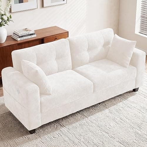 LOLLICE 70" Loveseat Sofa for Living Room, Modern Chenille Cloud Couch with USB/Type-C Charging Ports, Side Pockets, Removable Cover, Wide Armrests, Small Couch for Small Space, Easy Assembly, Beige - Image 1