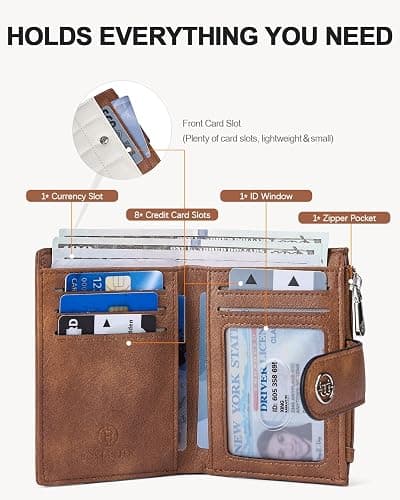 BOSTANTEN Small Wallet for Women Leather RFID Blocking Card Holder Bifold Compact Wallets With Zipper Coin Pocket Beige＆Brown thumbnail 4