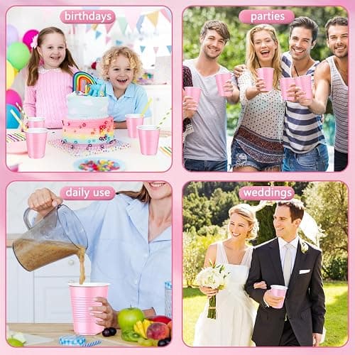 Dualshine 100 Pack Pink Plastic Cups 18 oz, Disposable Heavy Duty Drinking Cups for Party, Graduation Shot Cup for Wedding Birthday Valentine's Day Beer Serving Snack Sample Barbecues thumbnail 7