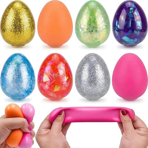 Menzcci 8 Pack Easter Eggs Squeeze Toys Stress Balls Squishy Toys for Kids Boys Girls Easter Basket Stuffers Easter Egg Hunt Fillers Party Favors - Image 1