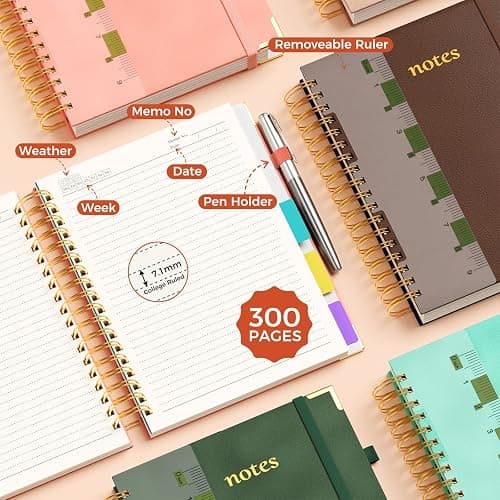 XYark Line Hardcover Spiral Notebook with Removable Dividers Tabs & Ruler, 5 Subject Notebook College Ruled, 300 Page, Large 8"x10" B5 Notebooks for Work School, Lined Journal for Women & Men, Brown thumbnail 6