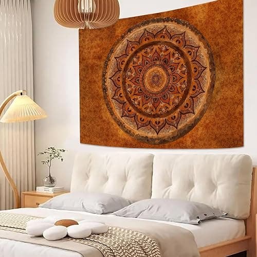 Accnicc Boho Mandala Tapestry Wall Hanging Hippie Bohemian Floral Medallion Indian Tapestry Aesthetic Wall Art Small Vintage Orange Brown Tapestries for Bedroom Living Room Dorm Decor 48 x 36 Inch thumbnail 4