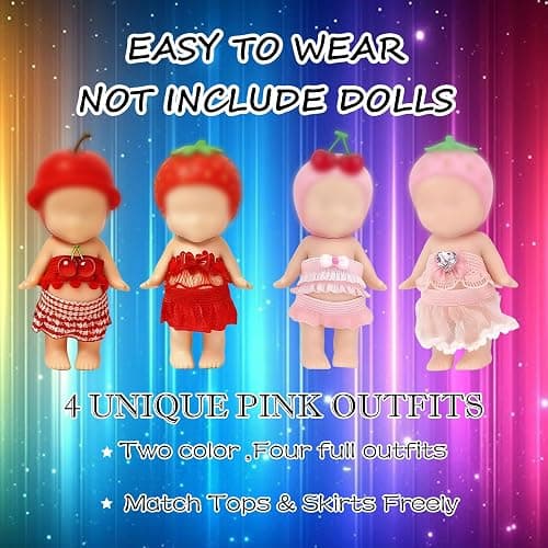 4-Piece Doll Clothes for Sonny Angel Collectible, 3 Inch Mini Dolls Outfit Set, Tops & Skirts for Display, Mix & Match, Collectors Gift (Wine Cherry Gala | Cherry Blossom Angel Style) thumbnail 4