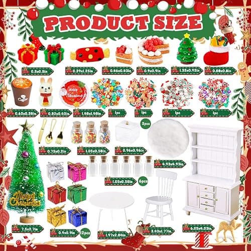 Rileryan 1:12 Scale Mini Christmas House Accessories Kit Christmas Miniatures Decorations Miniature Wooden Furnitures Bookshelf Desk Chair thumbnail 3