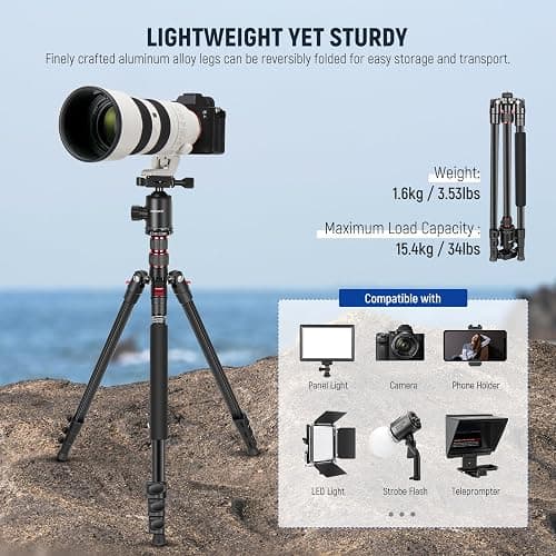 NEEWER 77 inch Camera Tripod Monopod for DSLR, Phone with 360° Panoramic Ball Head, 2 Axis Center Column, Arca Type QR Plate, Compact Aluminum Lightweight Travel Tripod 34lb Max Load, Bag Included - Travel Tripod thumbnail 2