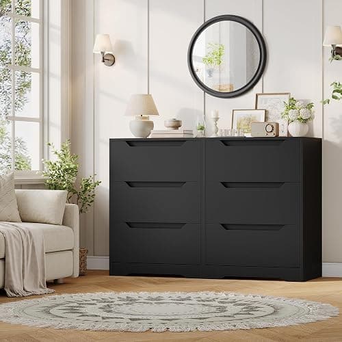 HOSTACK Modern 3 Drawers Dresser, Wood Chest of Drawers with Storage, Black | Small Dresser with Cut-Out Handles, Black Dresser, 3 Drawers Chest, Tall Storage Dresser for Living Room, Apartment, Renter thumbnail 4