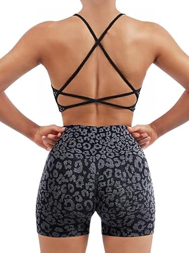 SUUKSESS Women Seamless Workout Sets Strappy Sports Bra High Waist Booty Shorts Outfits thumbnail 2