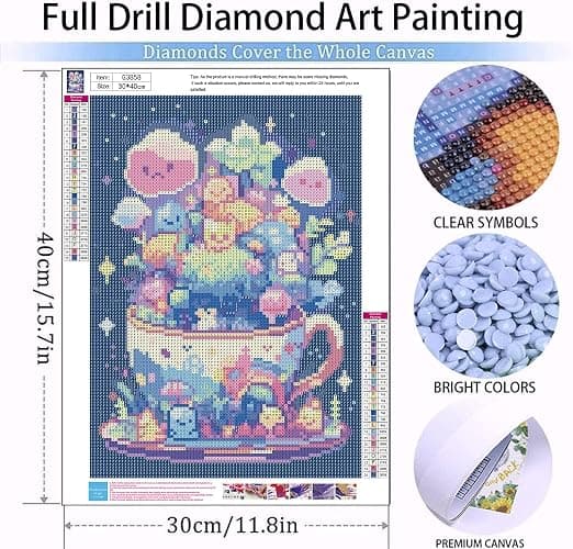 ajepon Cute Diamond Painting Kits for Adults - Diamond Art Kits for Cartoon, Cup Gem Art Kits for Adults for Gift Home Wall Decor (12x16inch) thumbnail 2