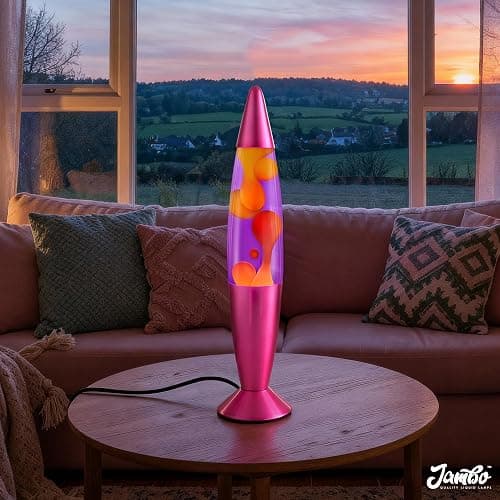 JAMBO 16" Beautiful Lamp- Purple with Yellow/Orange Wax, Relaxing Liquid Light, Night Light Nightlight, Home Decor Living Room Office Bedroom Lamp for Adults Teens Kids, Magma Motion - Image 1