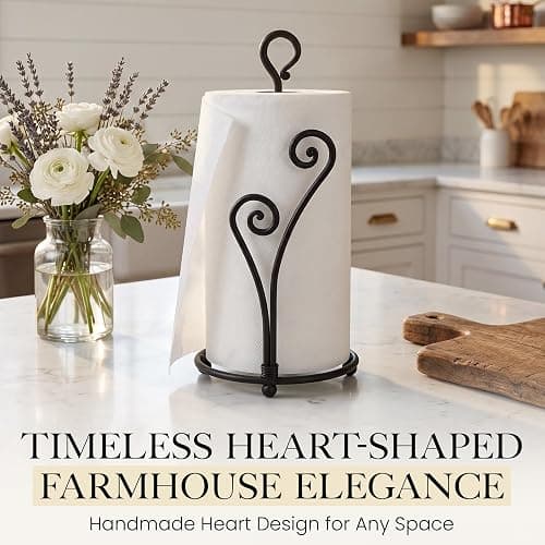 RTZEN Matte Black Paper Towel Holder Non-Slip Base Countertop | Decorative Farmhouse Paper Roll Holder, Rustic Metal Modern Stylish Accent Durable Stand for Kitchen, Bathroom (Heart Shaped) thumbnail 2