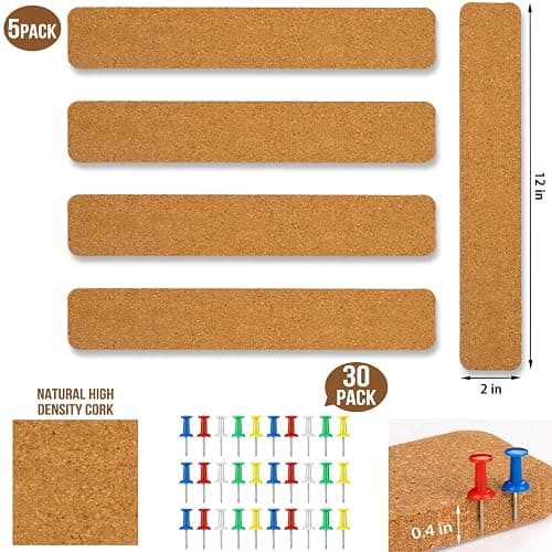 AYZTKUX 5 Pcs Corkboard Strips for Walls, Self-Adhesive Small Cork Board for Walls with 30 Pushpins, Perfect for Home Classroom Office thumbnail 3