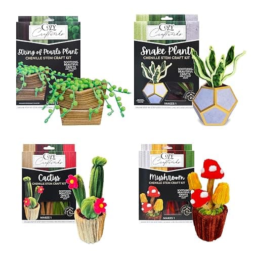 WeVeel Cozy Craftworks Chenille Stem Plant Craft Kit for Adults – Create 4 Botanical Designs (String of Pearls, Snake Plant, Cactus & Mushroom) – Relaxing DIY Arts & Crafts Kit with All Supplies - Image 1