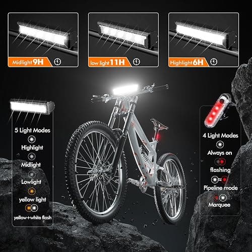 Bike Lights for Night Riding Rechargeable 9500 Lumen Bicycle Lights Front and Rear Rechargeable 5 Adjustable Modes 5 Bike Headlight and Tail Light Set 5 Adjustable Modes for Cycling thumbnail 3