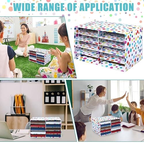 2 Pcs Confetti Classroom Paper Storage Organizer 19x12 Construction Paper Storage Desktop Mailbox File Sorter Sturdy Cardboard Literature Organizer for Home Office School thumbnail 7