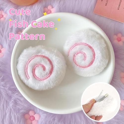 White Fluffy Fish Cake Hair Clips Cute fuzzy Hair Clips for Women Girls Y2K Anime Buns Kawaii Lolita Accessories Stylish Headpieces for Cosplay Halloween New Year Party thumbnail 2