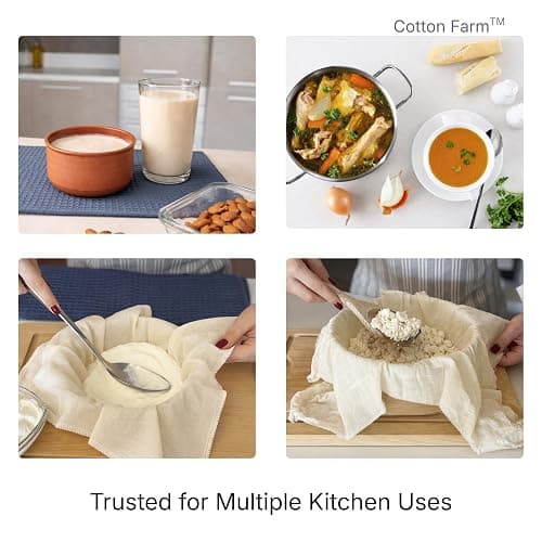 Cotton Farm Grade 100 Cheese Cloths for Straining & Cooking, 18 × 18 Inch, 100% Unbleached Cotton Cheesecloth, Butter Muslin, Finished Edge, Reusable & Pre-Washed thumbnail 7