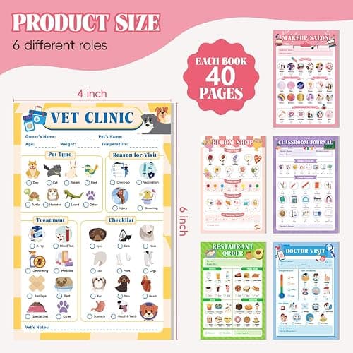 MOMOTONX 6 Pack Kids Pretend Play Notepads for Girls | 40 Pages Kids Playtime Pads, 4'' x 6'' Imaginative Role Play Activity Pads, Educational Toys for Toddlers thumbnail 3