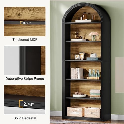 Tribesigns 6-Tier Black Arched Bookshelf, 77.16" Tall Arched Bookcase with Storage Shelves, Floor Standing Open Display Shelving Unit for Living Room, Bedroom, Home Office thumbnail 7