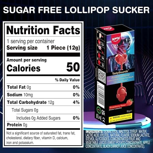 AMOS Music Lollipops Sweet, Audio Singing Lollies Candy, 2PCS Sugar Free Strawberry & Blueberry Flavors, Party Easter Lollipops Sweets, Novelty Gift for Him or Her thumbnail 2