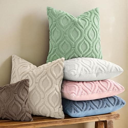 decorUhome Set of 2 Faux Fur Cushion Covers 45x45 cm, Decorative Soft Plush Fluffy Velvet Cushion Cover 18X18 Inch,Square Boho Neutral Pillow case for Sofa, Beige thumbnail 6