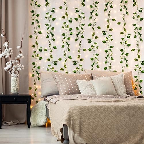 CEWOR 24 Pack 173ft Fake Ivy Vines, Artificial Ivy Garland with 200 LED String Lights, Hanging Plants Greenery Backdrop Green Leaves for Bedroom Room Wall Decor Wedding Party Table Decoration thumbnail 2