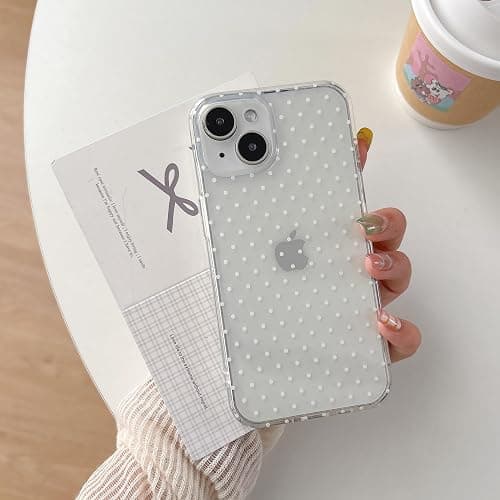 QLTYPRI Cute Phone Case for iPhone 13/iPhone 14 Case Polka Dot Fashion Aesthetic Design for Women Girls, Slim TPU Shockproof Protective Phone Cover for iPhone 13/14 - Clear thumbnail 2