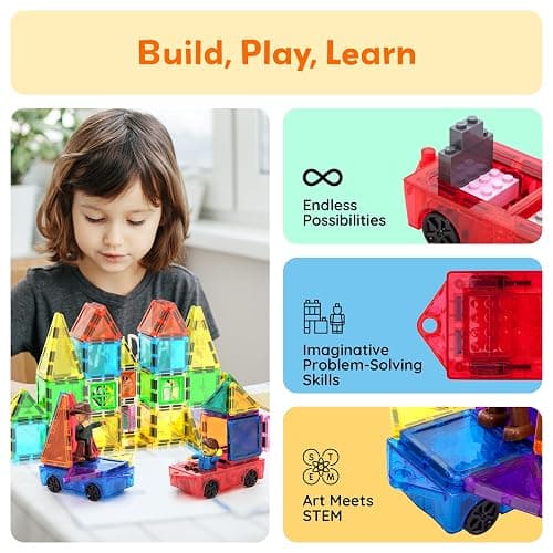 PicassoTiles 2 Piece Car Mini Truck Construction Kit Toy Set Vehicle for Magnetic Blocks Building Tile Sensory Magnet Toys Bricks STEM & Learning Educational School Puzzle Girls Boys Toddlers Ages 3+ thumbnail 4