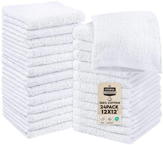 Utopia Towels 24 Pack Cotton Washcloths Set, 100% Ring Spun Cotton, Premium Quality Flannel Face Cloths, Highly Absorbent and Soft Feel Fingertip Towels, White - Image 1