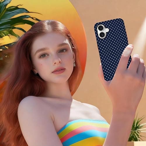Aleviker Case for iPhone 16 Plus, Glossy Hybrid 2-Layer Hard Shell, Aesthetic Scratch Resistant Cover, Navy Blue Polka Dot thumbnail 7