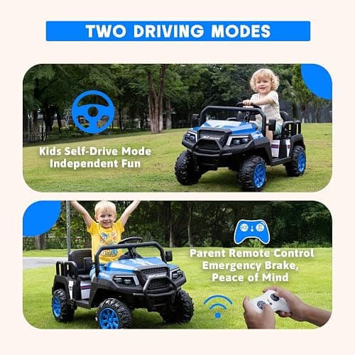 Electric Car for Kids, 24V 4 Seater Ride on Toys w/Parent Remote, 4 Wheeler Suspension, Max 220lbs Weight Capacity, USB, Music, Radio, LED Light, Ride on Truck for Boy/Girl Ages 3-8, Blue thumbnail 3