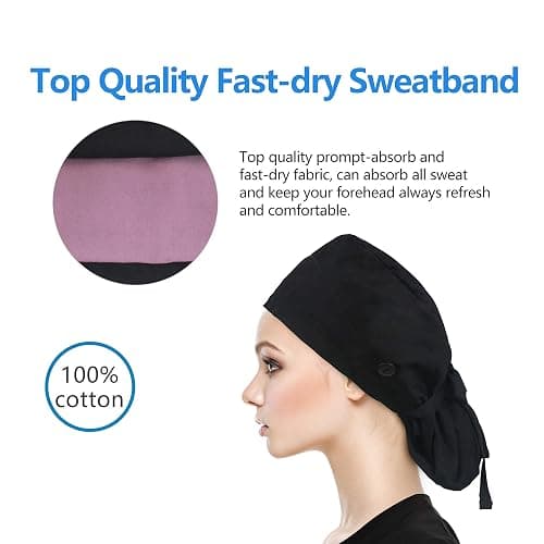 QBA Adjustable Working Cap with Button, Satin-Lined Hat, Cotton Working Hat Sweatband, Elastic Tie Back Hats Unisex thumbnail 5