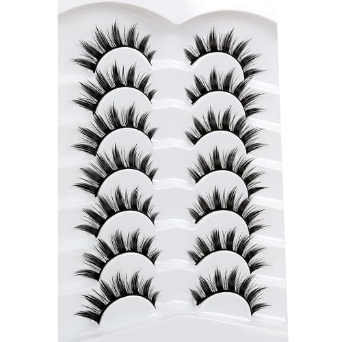 Pooplunch Manga False Eyelashes Spiky Natural Anime Lashes Doll Eye 8D Wispy Volume Sexy Faux Mink Fake Eyelash Strips 7 Pairs Pack thumbnail 4