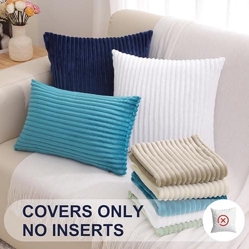 Simmore Decorative Spring Throw Pillow Covers 18x18 Set of 2, Soft Natural Plush Flannel Double-Sided Fluffy Couch Pillow Covers for Sofa Living Room, Navy Blue thumbnail 8