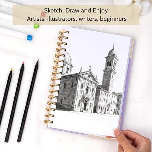 Yoment 5.5" x 8.5" Sketch Book, Small Sketchbook for Drawing, 100 Sheets(68 lb/100gsm) Hardcover Spiral Sketch Pad for Kids with Pencil Art Sketchbook Drawing Paper Pad Book for Adults Artists,Purple thumbnail 3