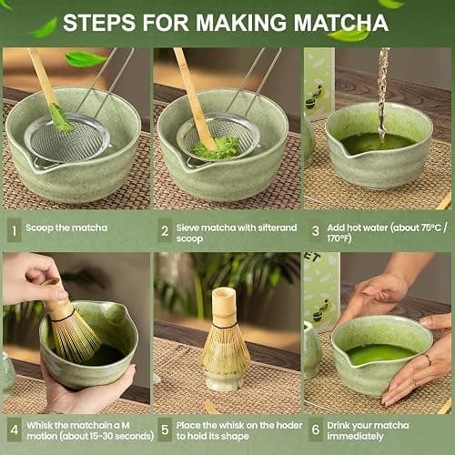 Dayacoco Matcha Whisk Set, Ceramic Matcha Kit Set Includes Bowl with Spout, Matcha Whisk, Holder, Bamboo Scoop and Sifter, 5 pcs Matcha Tea Kit for Matcha Beginner and Lovers, Gift Christmas, Birthday thumbnail 4