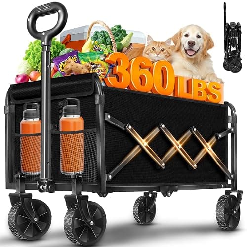 Wagons Carts Foldable, Collapsible Folding Wagon, Portable Folding Wagon Cart with Wheels, Outdoor Utility Carts for Groceries, Camping, Sports, Shopping, Black - Image 1