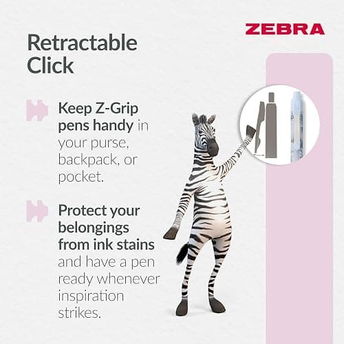 Zebra Pen Z-GRIP Smooth Glam Black Ink Ballpoint Pens 3pk 1.0mm Medium Point Retractable Ink Pens with Clip - Smooth Writing Pens with Low Viscosity Ink, Comfort Grip - 3 Pens Multipack (Blue Marble) thumbnail 4
