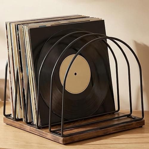 UUOBQN Wooden Vinyl Record Storage Holder, Brown | Record Stand Organizer for Vinyl Records & LPs, Magazine Holder, CD Storage, DVD Storage, CD Holder, Album Organizer Shelf - Image 1