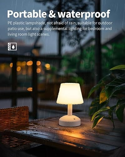 KDG Modern Cordless Small Table Lamps, Outdoor Portable Shower Waterproof LED Dimmable Desk Lamp, 5000mAh Rechargeable Battery Operated Lighting for Restaurant, Bedroom, Bathroom, Night Light (White) thumbnail 2