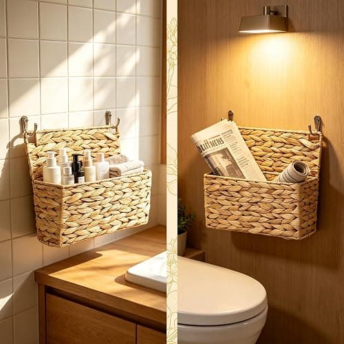 SummitGo 2PCS Woven Mail Holder Wall Mount Basket – Water Hyacinth Magazine Holder Wall Basket, Wicker Mail Organizer Wall Mount for Office, Books, Files, Letters & Entryway Decor, Hooks Included thumbnail 7
