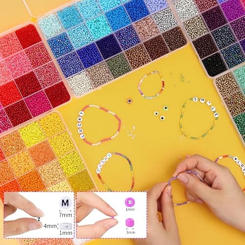 QUEFE 36000pcs 3mm Glass Seed Beads120 Colors Bracelet Making Kit Friendship Bracelet Kit with Letter Beads Accessories Charms and Pendants Kit for Necklaces Making, DIY, Gift, Craft thumbnail 6