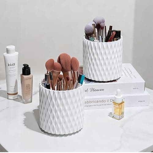 YLYZ Makeup Brush Holder with Cleaning Bowl, Makeup Brush Cleaner Mat Make up Brush Organizer Cosmetic Display Cases, Hair Brush Holder for Vanity, White thumbnail 4